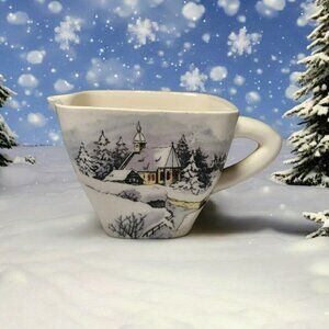 Vintage Hand Made Creamer Laguna Beach Church Snow Scene 1.75" Collectible